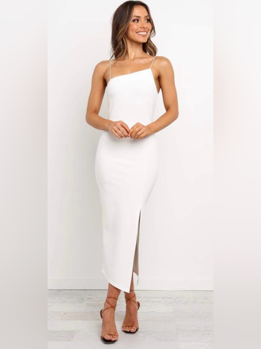 Petal & Pup White Spaghetti-Strap Midi Dress with Side Slit